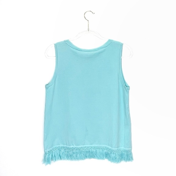 Sail to Sable Knit Fringed Sleeveless Sweater Size Medium Aqua New NWT **w/FLAW - Picture 2 of 6